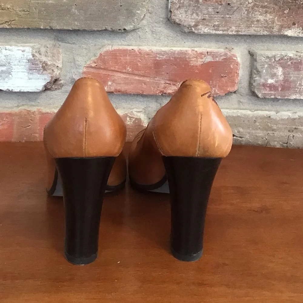 MISS SIXTY Women’s Leather Cognac Round Toe Retro Chunky Heels 39
